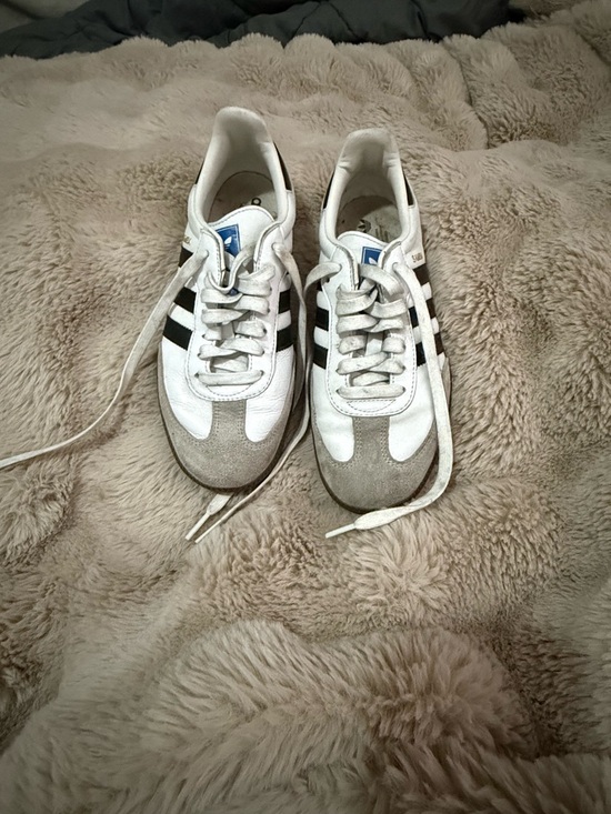 adidas Samba Leather Sneakers in White, Black & Gray - Picture 2 of 4